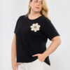 Remera de viscosa con aplique flores - Tres Angeles mayorista