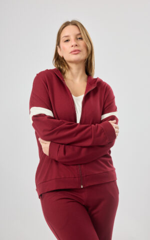 Campera c/ capucha combinado de viscosa c/ friza