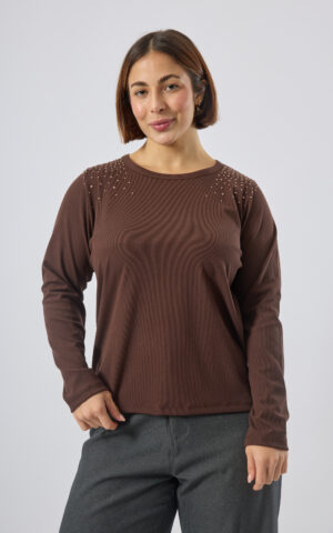 Remera con strass de lanilla morley tipo corderoy