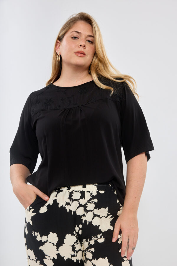 Blusa de fibrana con canesu broderie - Tres Angeles mayorista