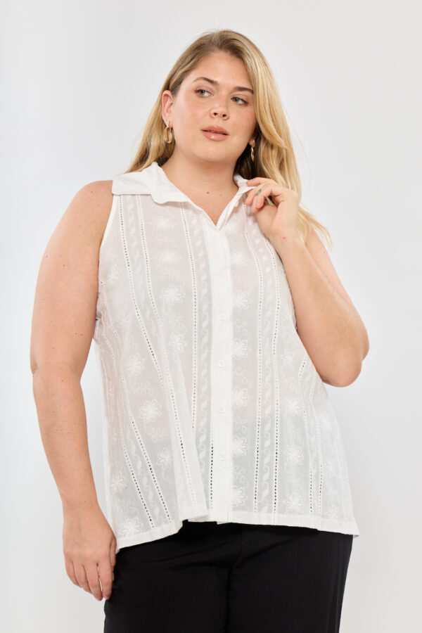 Camisa sin manga de broderie - Tres Angeles mayorista