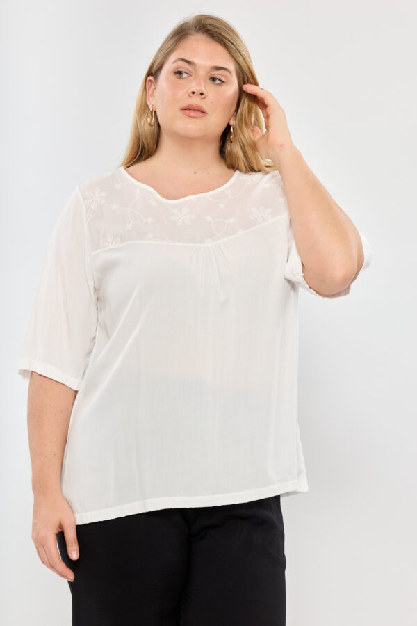 Blusa de fibrana con canesu broderie - Tres Angeles mayorista