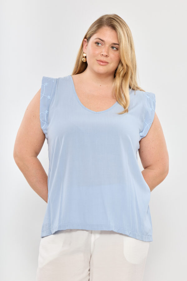 Blusa fibrana c/alas broderie - Tres Angeles mayorista
