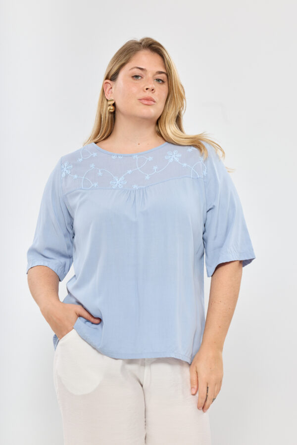 Blusa de fibrana con canesu broderie - Tres Angeles mayorista