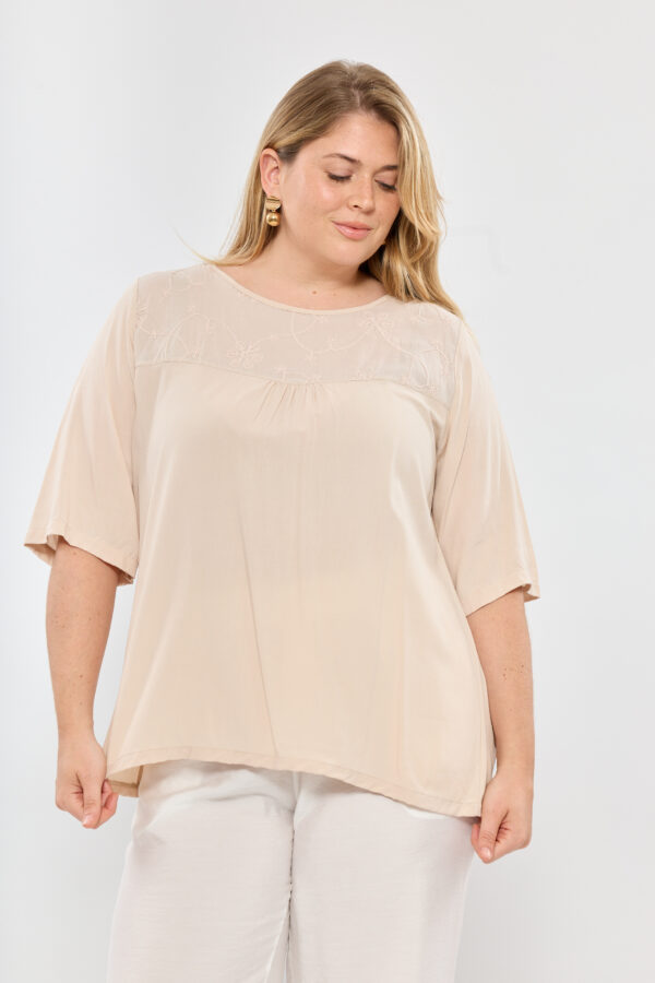 Blusa de fibrana con canesu broderie - Tres Angeles mayorista