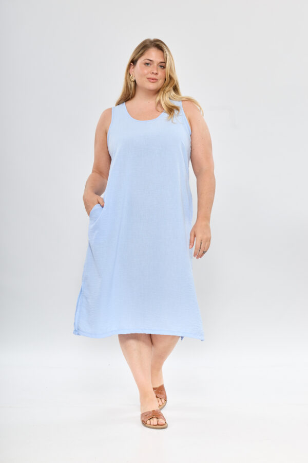 Vestido s/mangas de lino plano c/ lagrima espalda - Tres Angeles mayorista