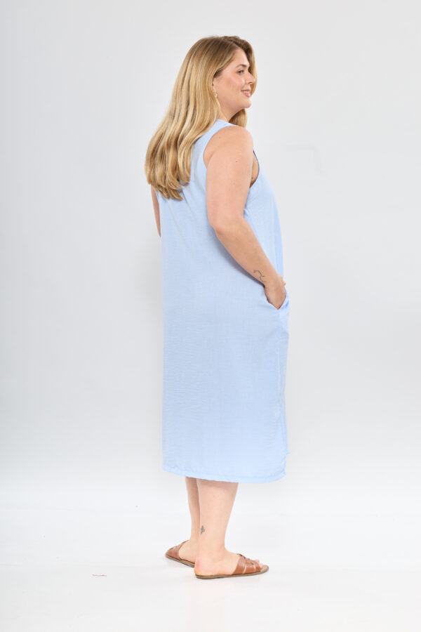 Vestido s/mangas de lino plano c/ lagrima espalda - Tres Angeles mayorista