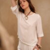 Blusa manga 3/4 c/tajos Emilia lisa - Tres Angeles mayorista