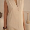 Vestido de lino rígido con cuello Mao - Tres Angeles mayorista