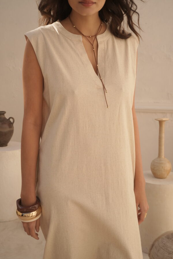 Vestido de lino rígido con cuello Mao - Tres Angeles mayorista