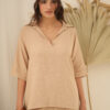 Blusa con cuello V con cartera de Derby liso con tajos costados - Tres Angeles mayorista
