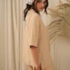 Blusa con cuello V con cartera de Derby liso con tajos costados - Tres Angeles mayorista