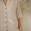 Camisa de lino rayado con botones manga 3/4 - Tres Angeles mayorista