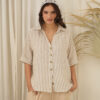 Camisa de lino rayado con botones manga 3/4 - Tres Angeles mayorista