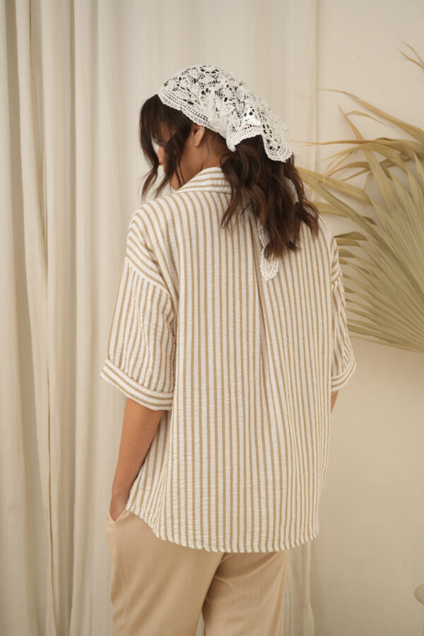 Camisa de lino rayado con botones manga 3/4 - Tres Angeles mayorista