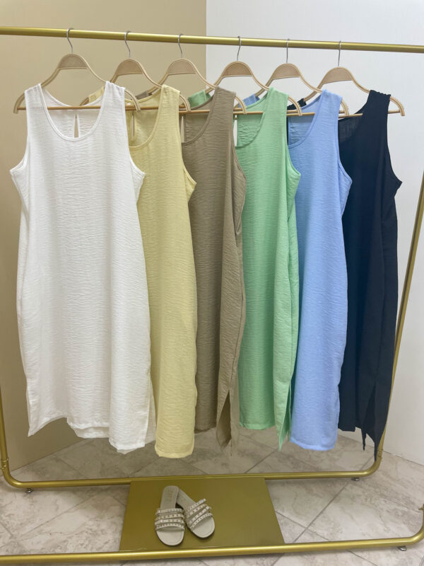 Vestido s/mangas de lino plano c/ lagrima espalda - Tres Angeles mayorista