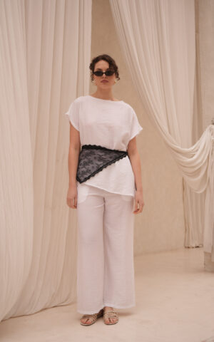 Blusa de linen soft manga murcielago asimetrico