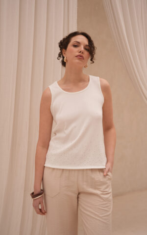 Musculosa evase con strass de bambula