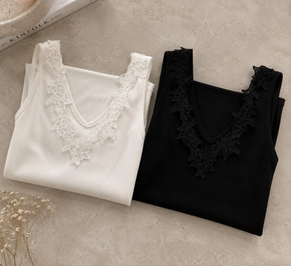 Musculosa de morley V con puntillas - Tres Angeles mayorista
