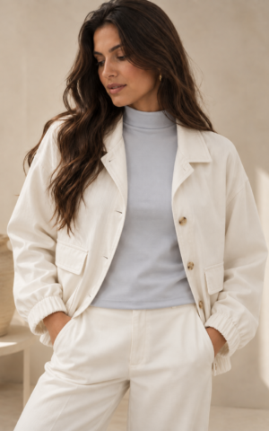 Campera forrada de tencel con recortes y bolsillos