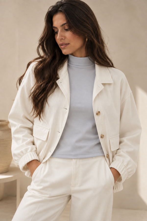 Campera forrada de tencel con recortes y bolsillos - Tres Angeles mayorista