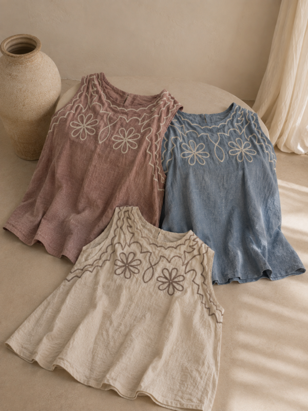 Musculosa evase con bordado flores - Tres Angeles mayorista