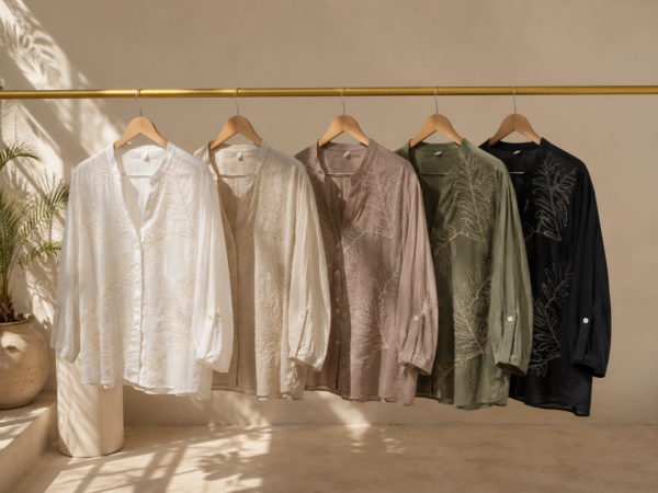 Camisa combi bordada de bambula c/ cuello mao - Tres Angeles mayorista