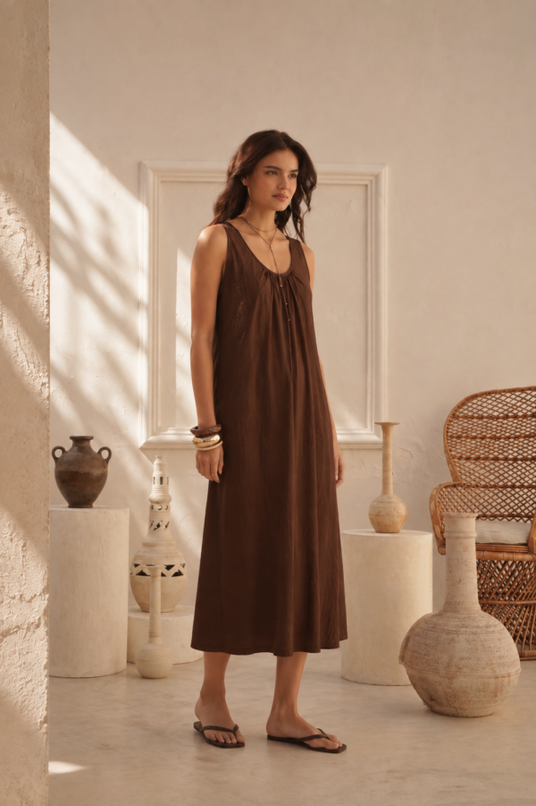 Vestido sin manga con frunces en el escote - Tres Angeles mayorista
