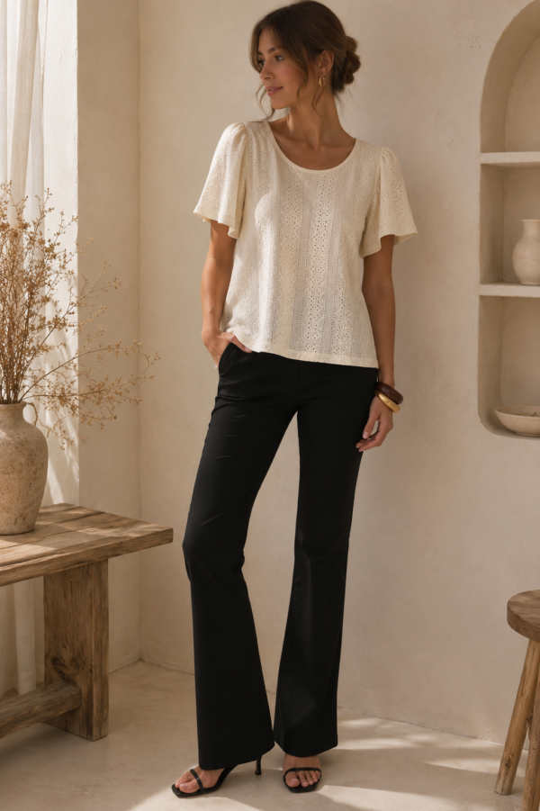Remera con frunces de broderie de punto - Tres Angeles mayorista