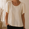 Remera con frunces de broderie de punto - Tres Angeles mayorista