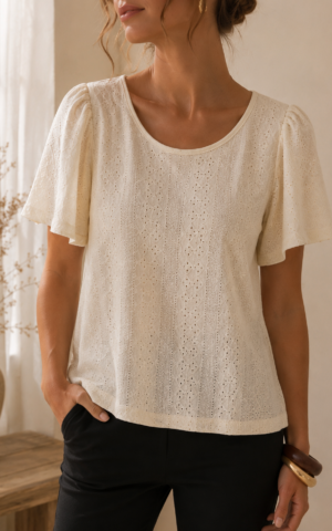 Remera con frunces de broderie de punto
