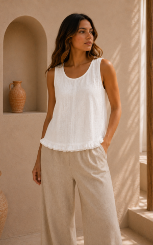 Musculosa ruedo voladitos con lagrima espalda