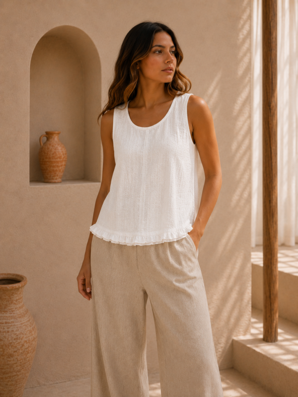 Musculosa ruedo voladitos con lagrima espalda - Tres Angeles mayorista