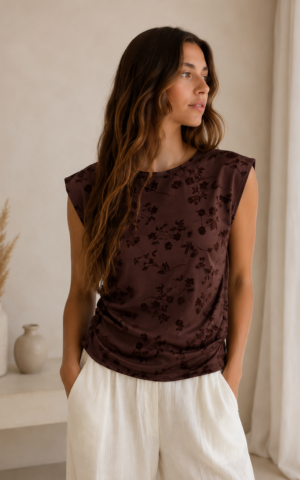 Musculosa m/ japonesa c/ diseño y elástico costados