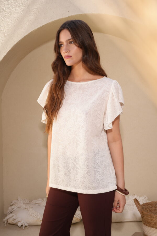Remera con frunces de broderie de punto - Tres Angeles mayorista