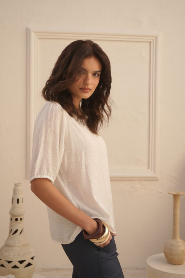 Blusa con frunces hombros y elástico puños - Tres Angeles mayorista