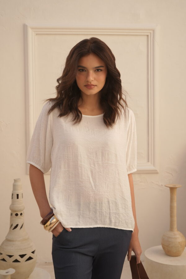 Blusa con frunces hombros y elástico puños - Tres Angeles mayorista