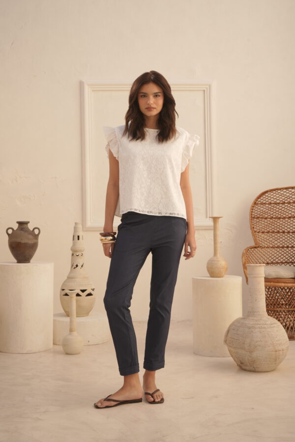 Blusa de broderie forrada con manga volado - Tres Angeles mayorista