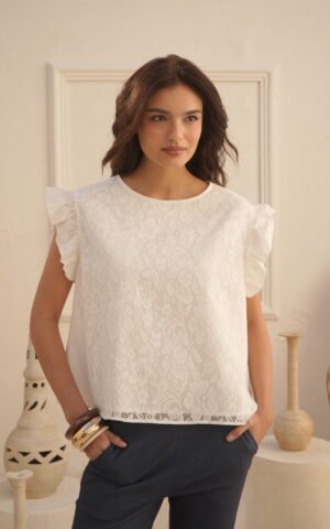 Blusa de broderie forrada con manga volado