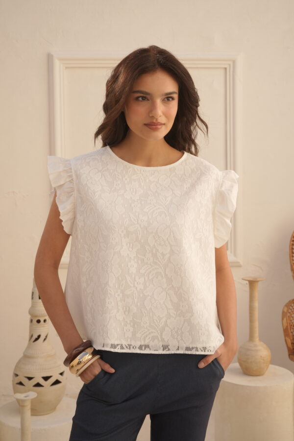 Blusa de broderie forrada con manga volado - Tres Angeles mayorista