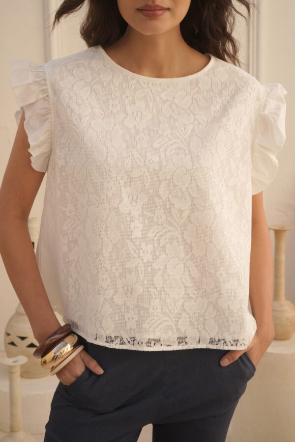 Blusa de broderie forrada con manga volado - Tres Angeles mayorista