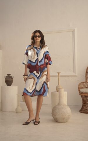 Vestido camisero estampado manga 3/4