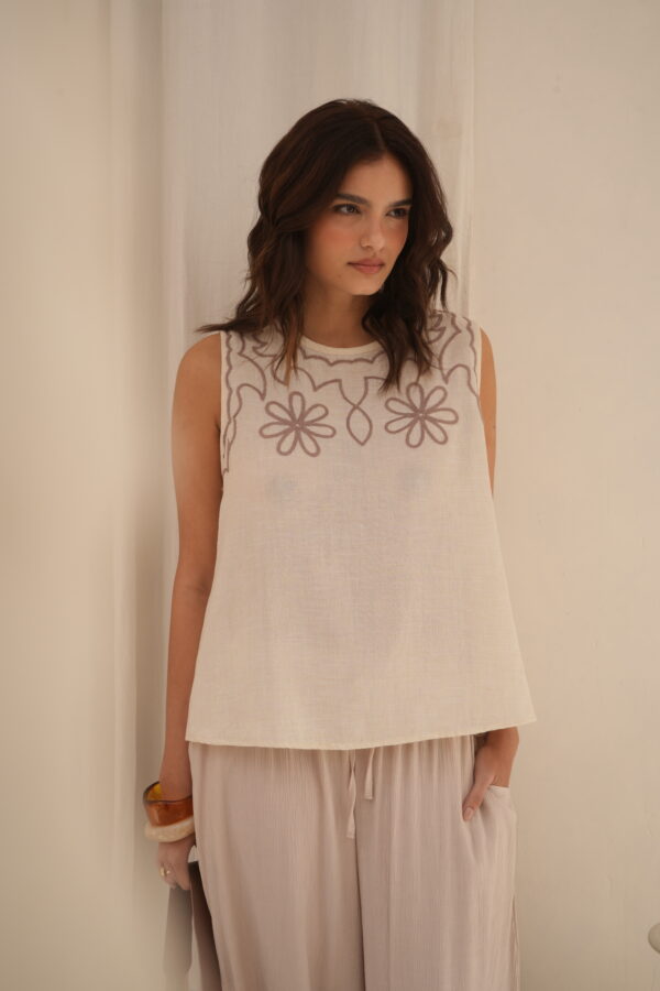 Musculosa evase con bordado flores - Tres Angeles mayorista