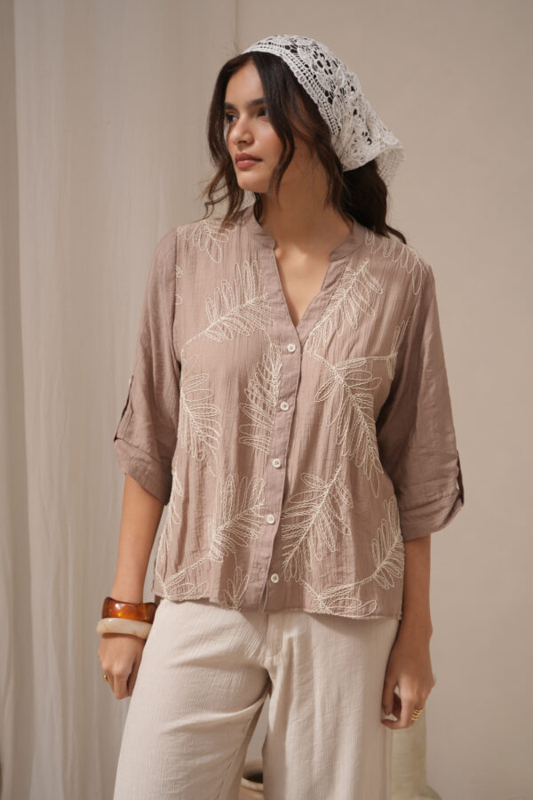 Camisa combi bordada de bambula c/ cuello mao - Tres Angeles mayorista