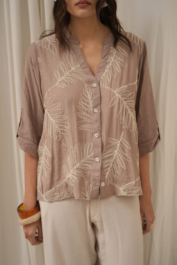 Camisa combi bordada de bambula c/ cuello mao - Tres Angeles mayorista