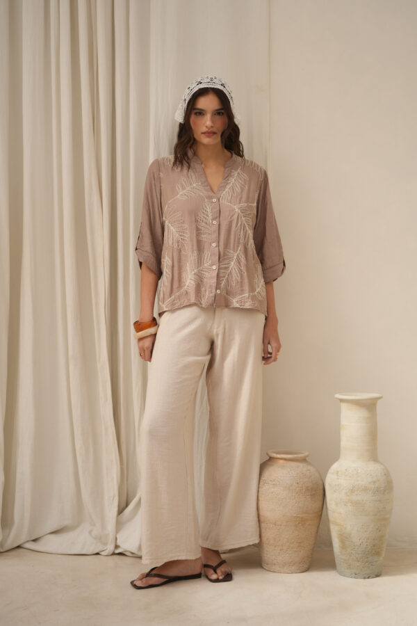 Camisa combi bordada de bambula c/ cuello mao - Tres Angeles mayorista
