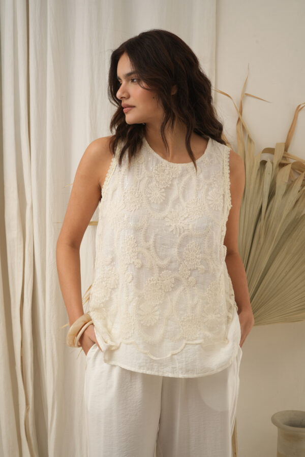 Musculosa broderie lentejuelas - Tres Angeles mayorista