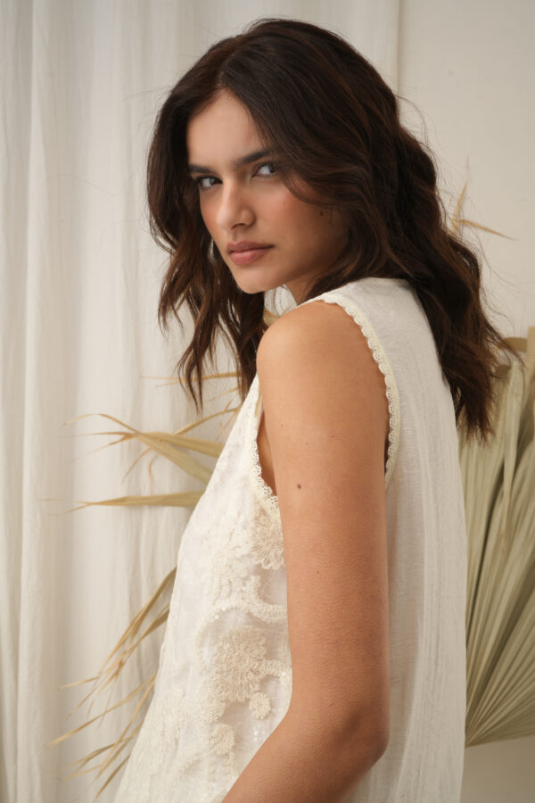 Musculosa broderie lentejuelas - Tres Angeles mayorista
