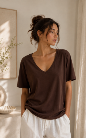 Remera escote V algodón uniqlo