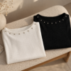 Remera de morley cuello bote con tachas - Tres Angeles mayorista